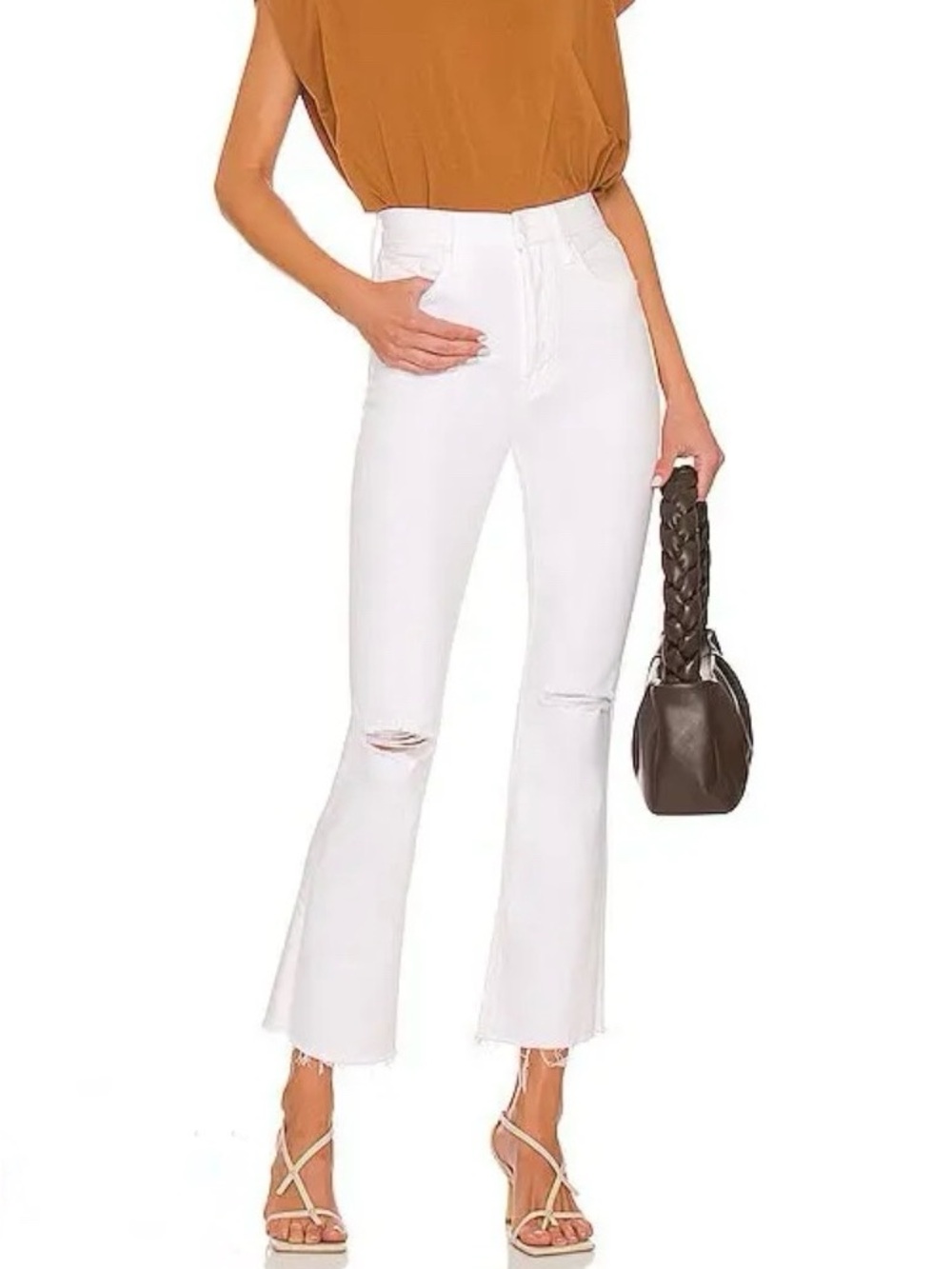 NWT Mother The Tripper Ankle Fray High Rise Crop Flare Jeans Size 23